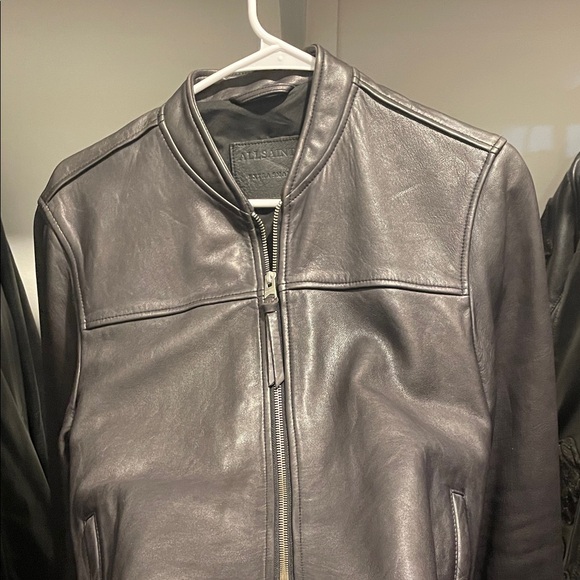 All Saints Black Leather Bomber Jacket - Picture 5 of 7